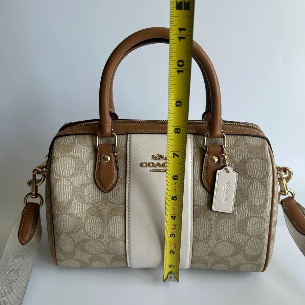 Coach Rowan Satchel Light Khaki Chalk Stripe Signature Canvas CR122